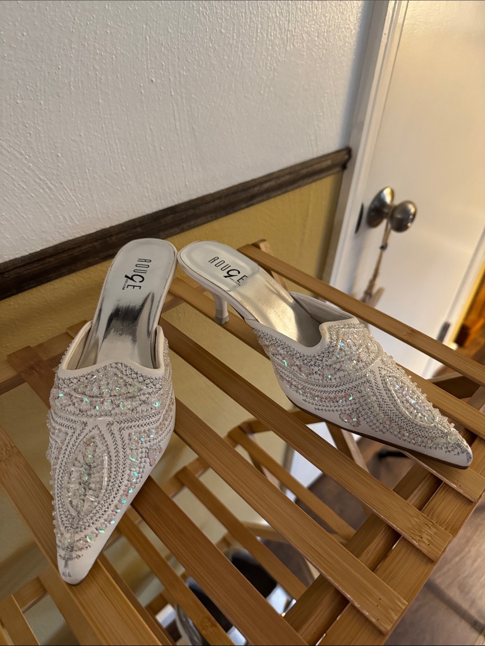 Rouge Helium Ivory Beaded Pointed-Toe Mule